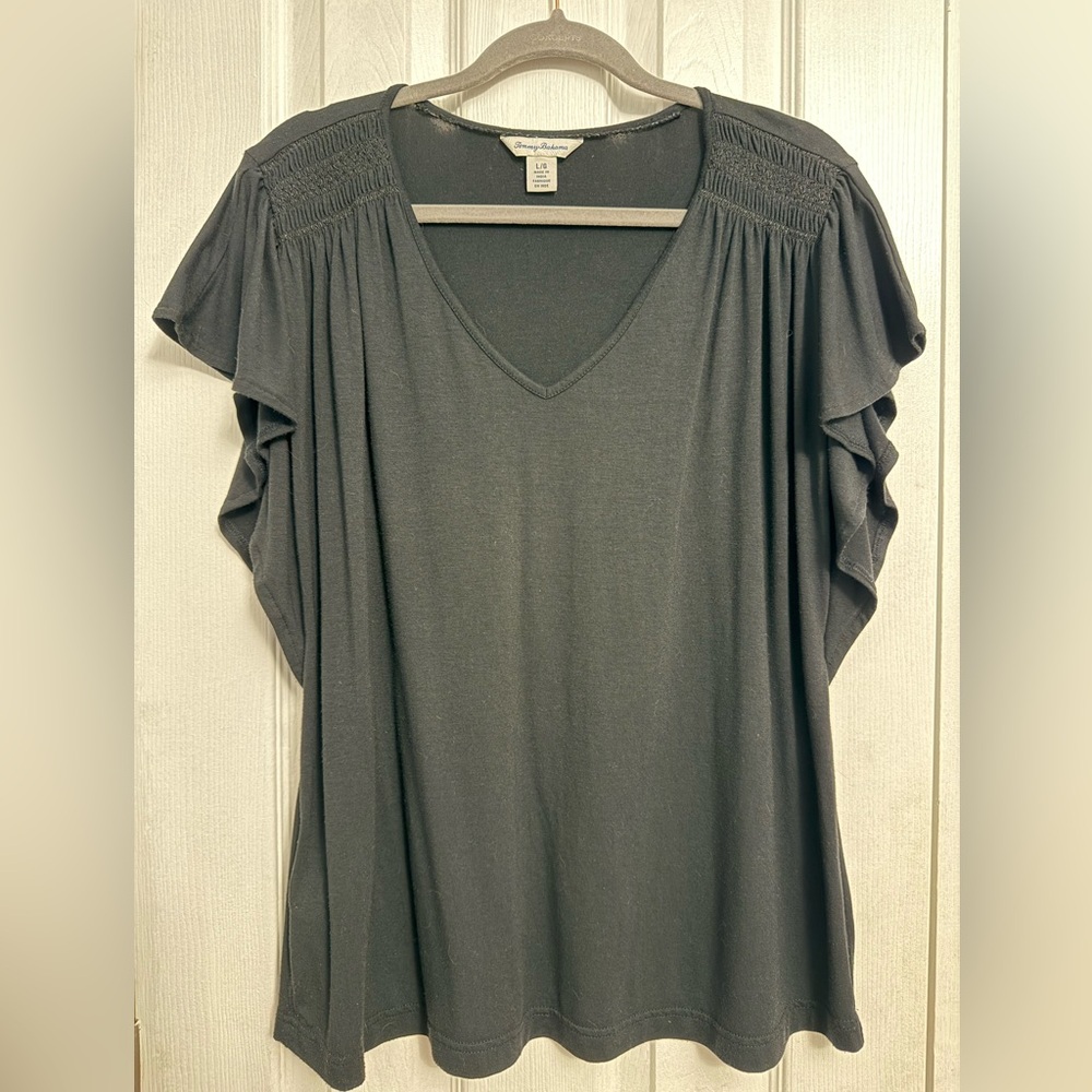 Tommy Bahama Black Ruffle Sleeve Blouse